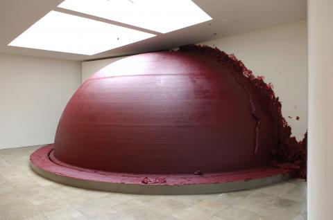"Past, Present, and Future," a monumental sculpture by Anish Kapoor at the Institute for Contemporary Art, Boston.