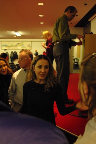 Prof. Pardis Sabeti Speaks to Audience Members After Her Lecture on Evolution in the Post-Genomic Age
